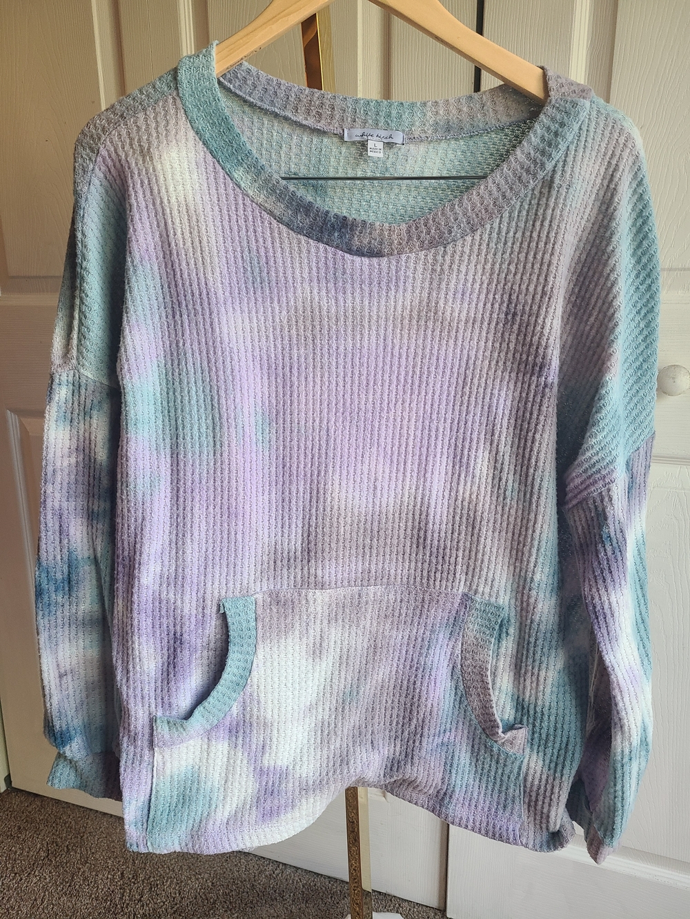 white birch Pastel Tie-Dye Waffle Knit Scoop Pullover